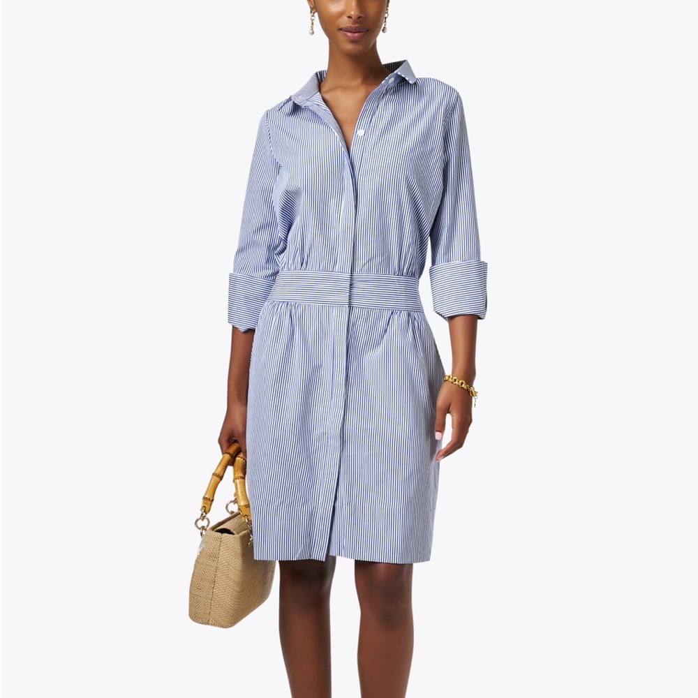 Gretchen Scott Designs Blue Striped Long Sleeve Dress